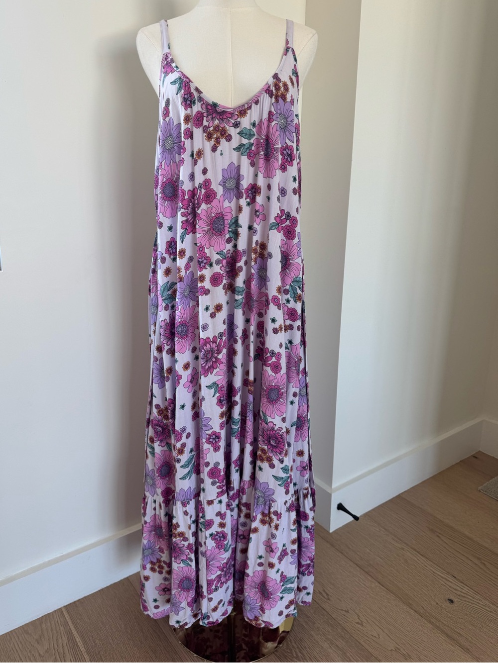 Label of Love Floral Tie-Waist Maxi Dress in Pink Purple Flowy Boho Feminine